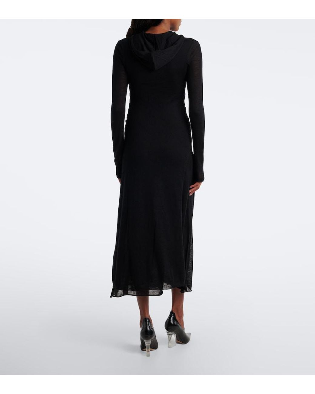 Fendi Black Hooded Wool Midi Dress