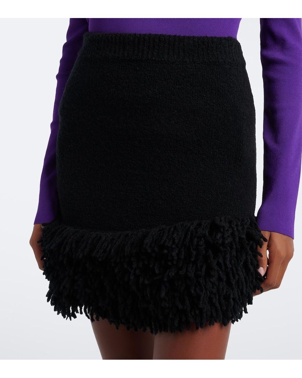 Loewe Black Fringed Wool-Blend Miniskirt
