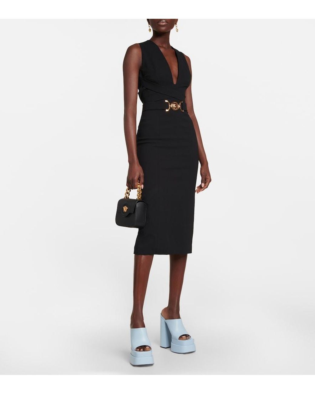 Versace Blue Leather Platform Mules