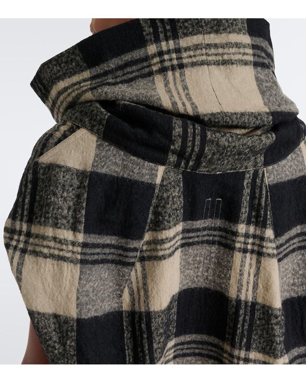 Rick Owens Black Floating Checked Cotton And Wool Top