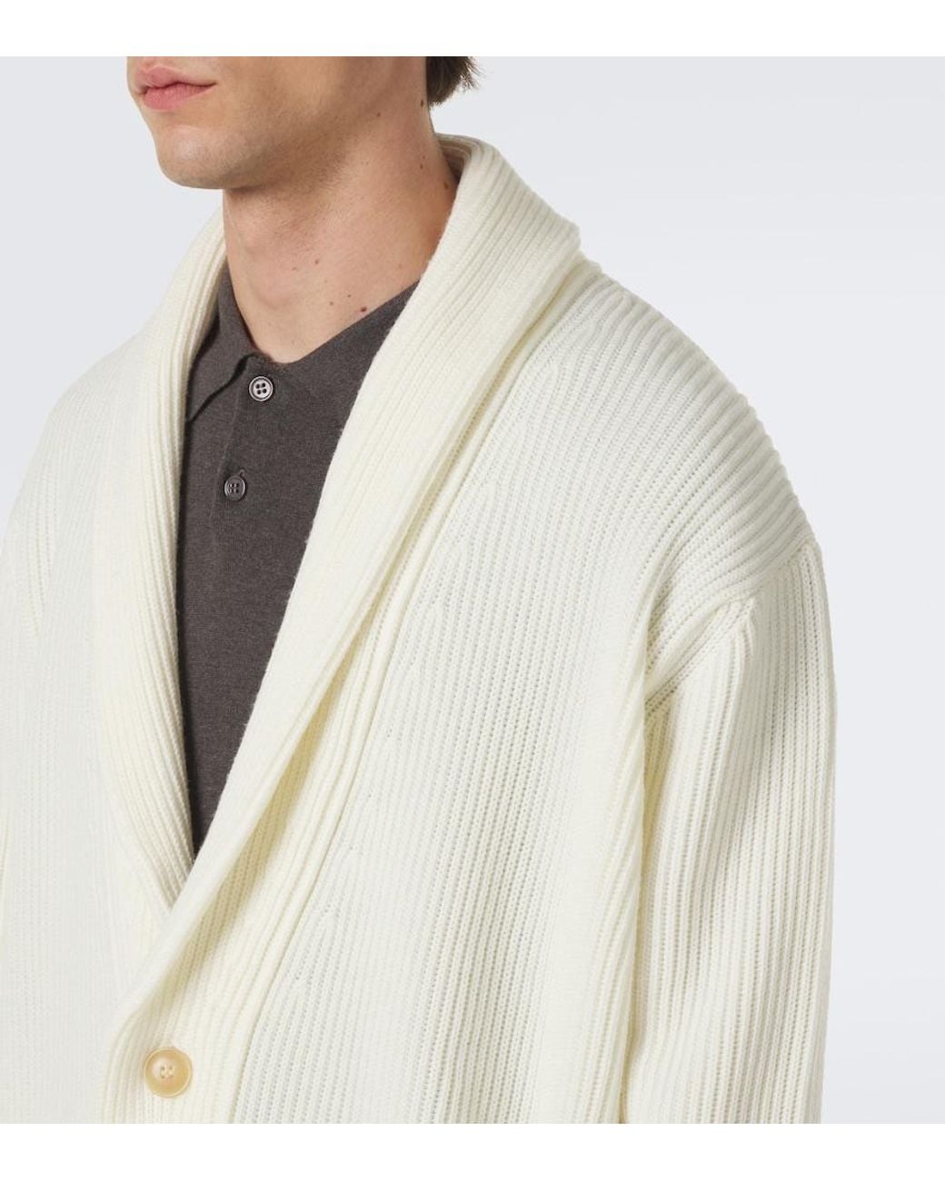Thom Sweeney White Ribbed-Knit Wool Cardigan for men