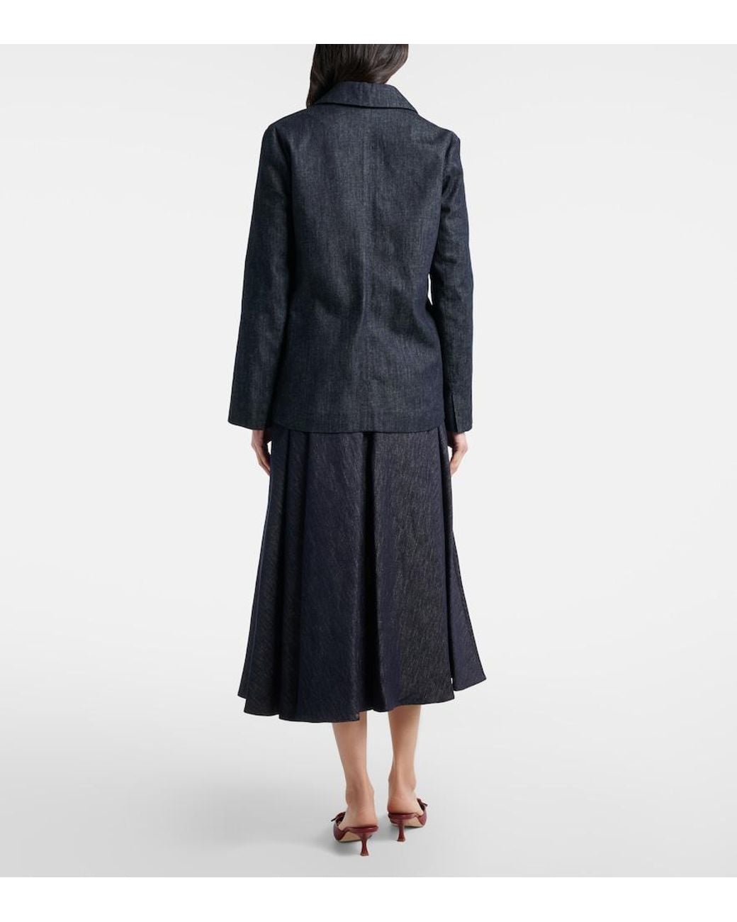 Max Mara Blue Pleated Denim Midi Skirt