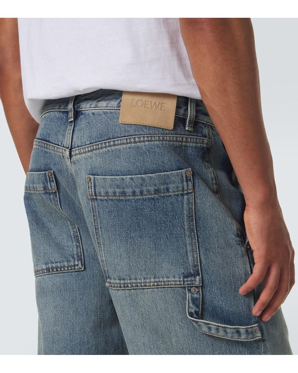 Loewe Blue Suede-Trimmed Straight Jeans for men
