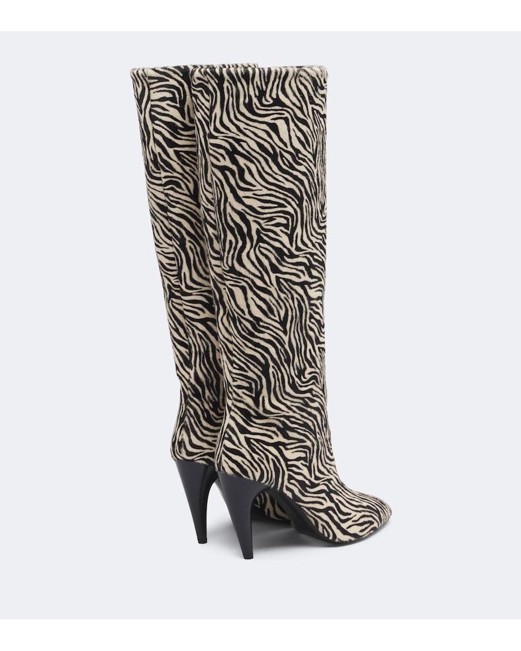 Isabel Marant Black Jany Zebra-Print Calf Hair Knee-High Boots