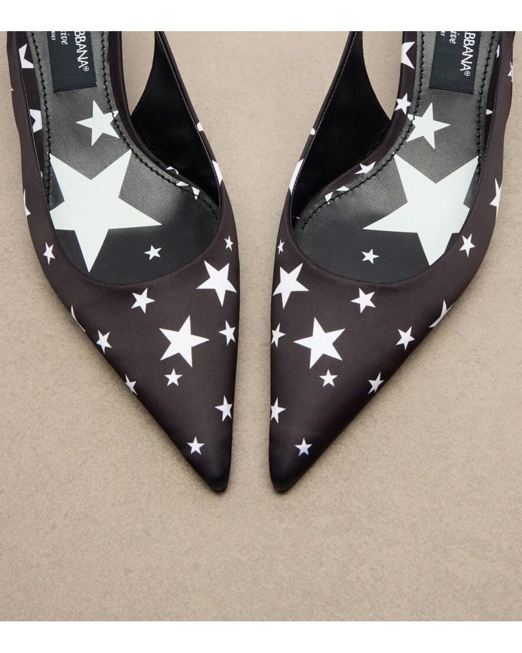 Dolce & Gabbana Black Embellished Printed Satin Slingback Pumps