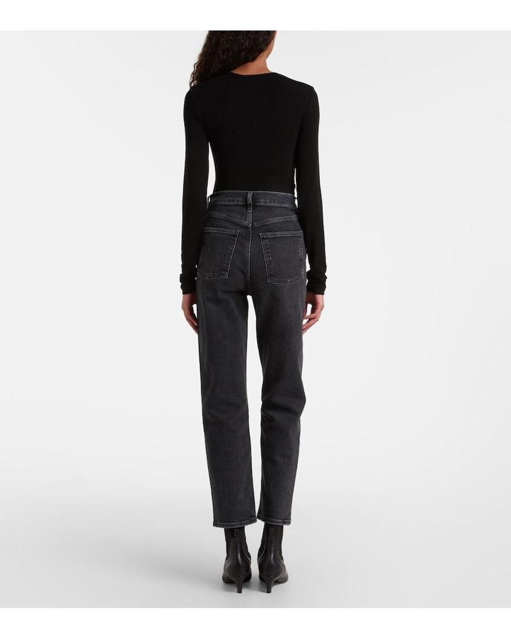 Agolde Black 90's Pinch Waist Crop Straight Jeans