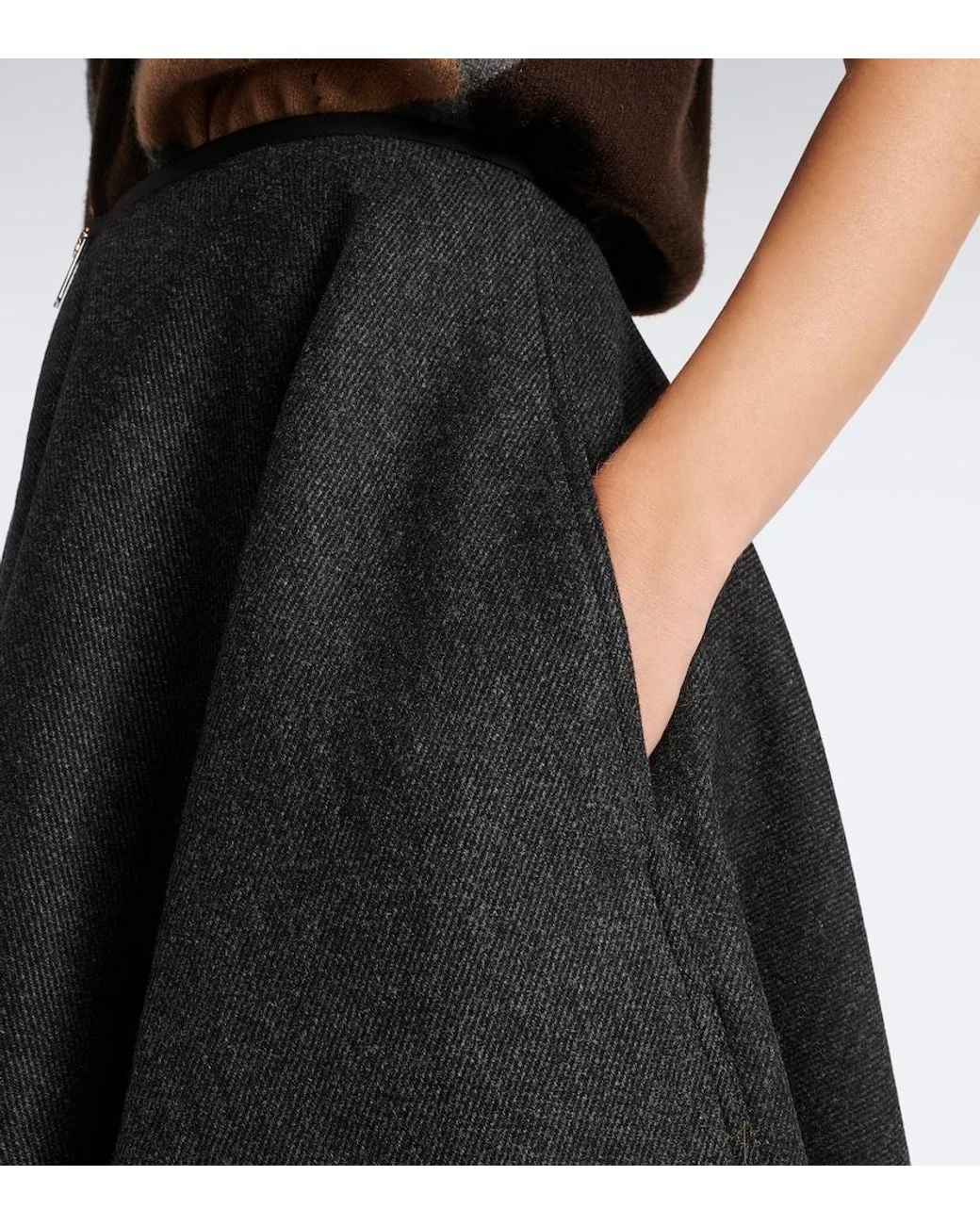 Prada Black Re-Nylon-Trimmed Virgin Wool Midi Skirt