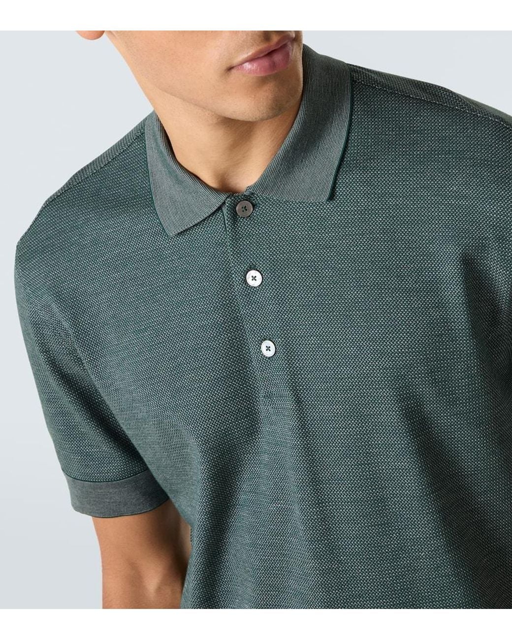 Zegna Green Cotton And Silk Polo Shirt for men