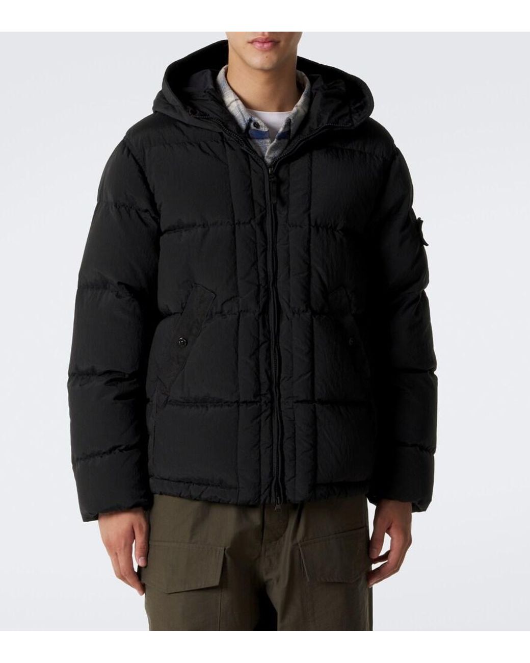 Stone Island Black Hooded Down Jacket for men
