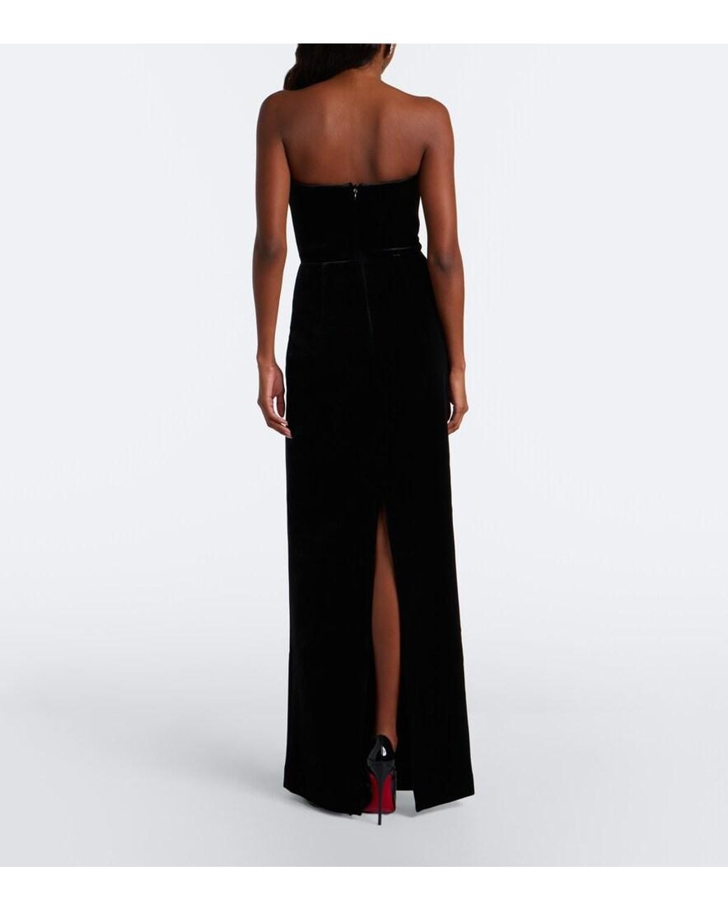 Rebecca Vallance Black Lois Floral-Applique Strapless Gown