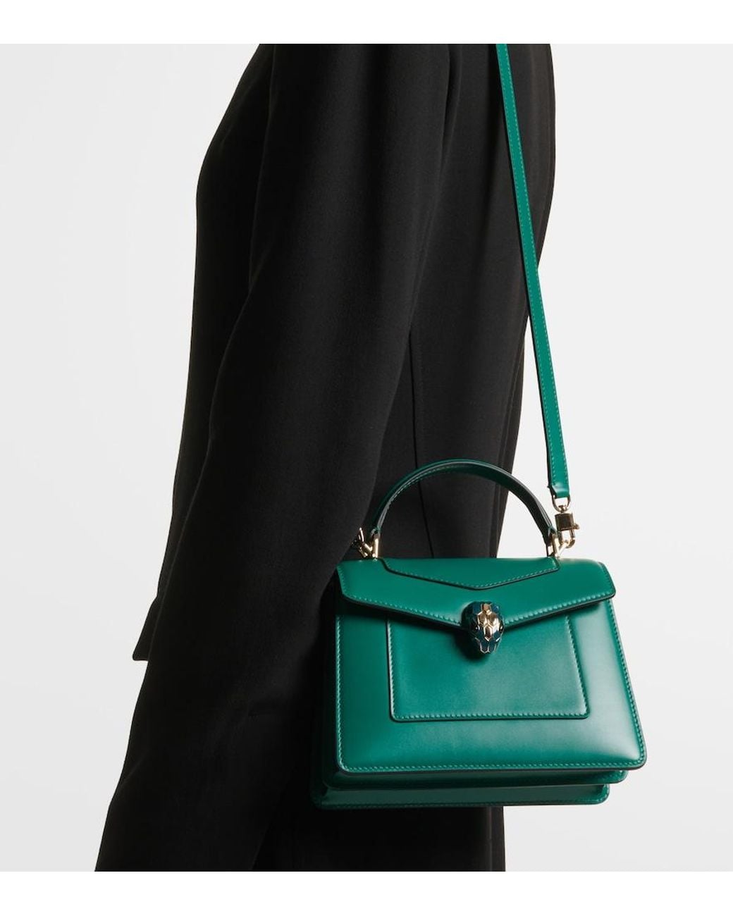 BVLGARI Green Serpenti Forever Medium Leather Top-Handle Bag