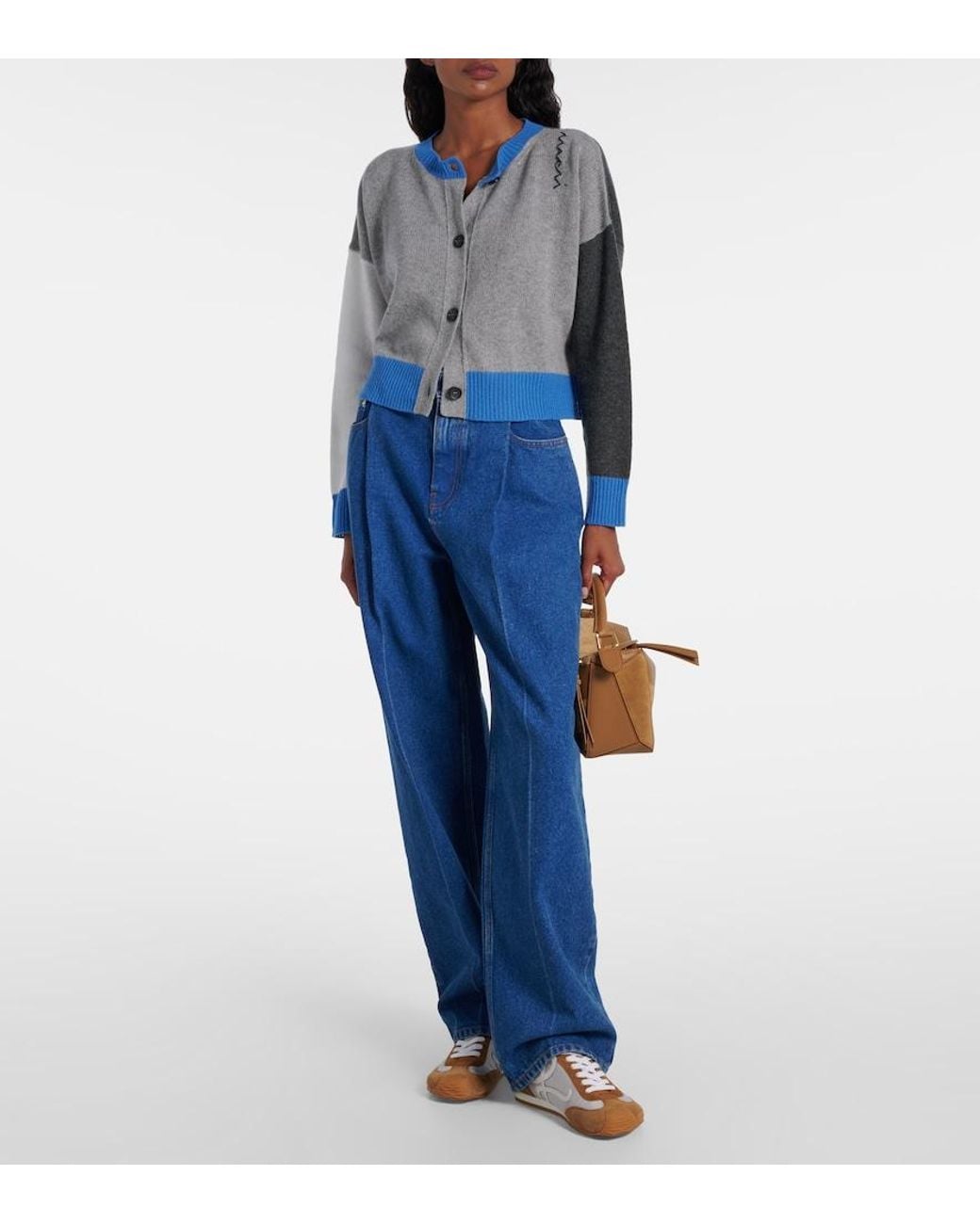 Marni Blue Colorblocked Cashmere Cardigan