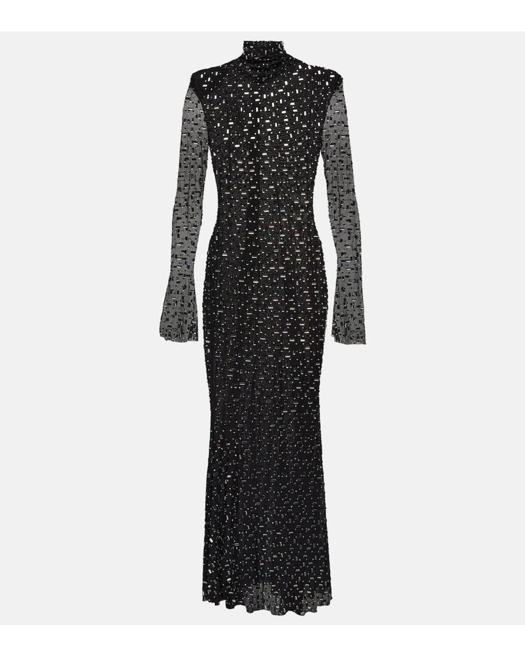 Self-Portrait Rhinestoned Mesh Midi Dress in Black | Lyst