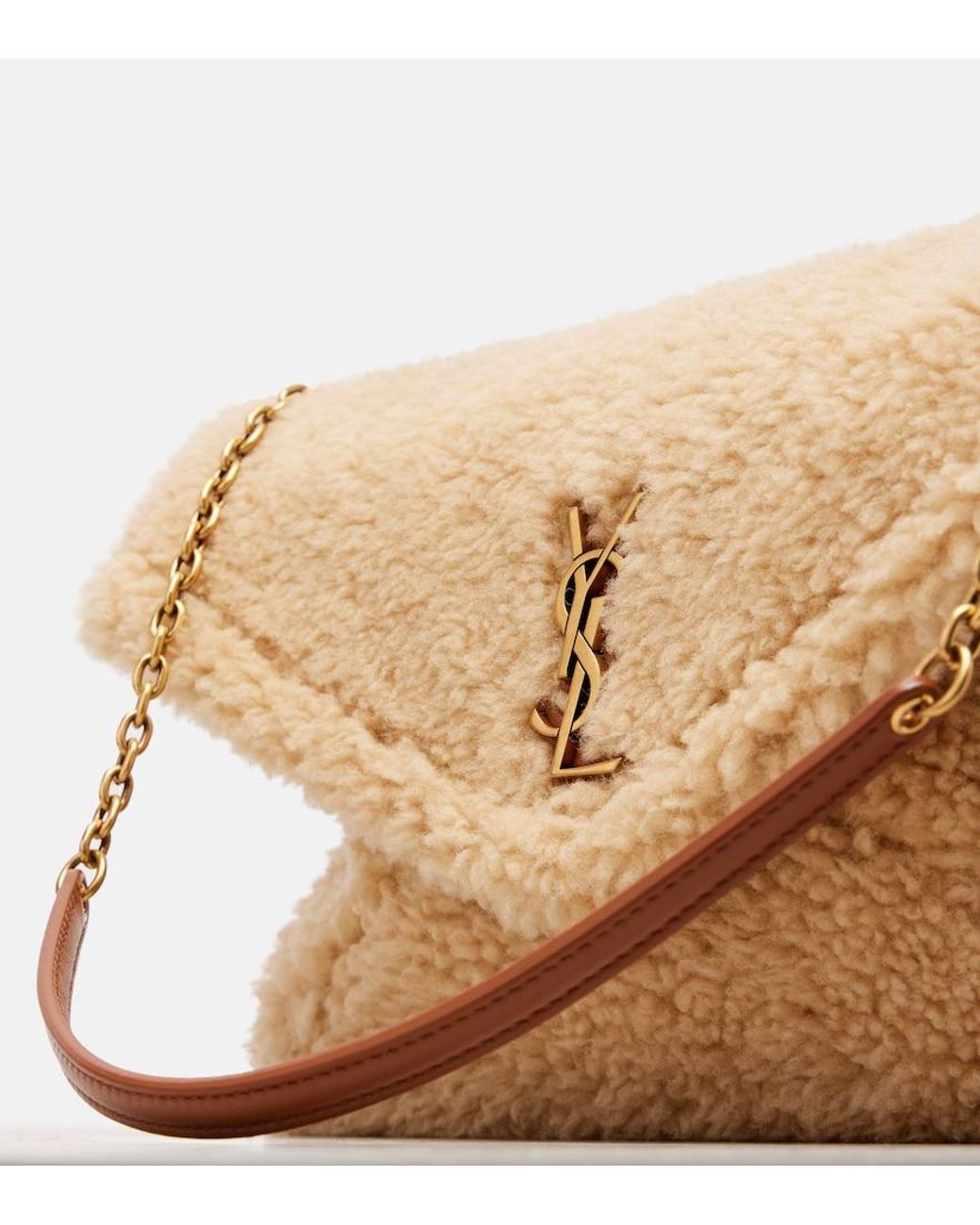 Saint Laurent Metallic Cassandre Envelope Shearling Shoulder Bag