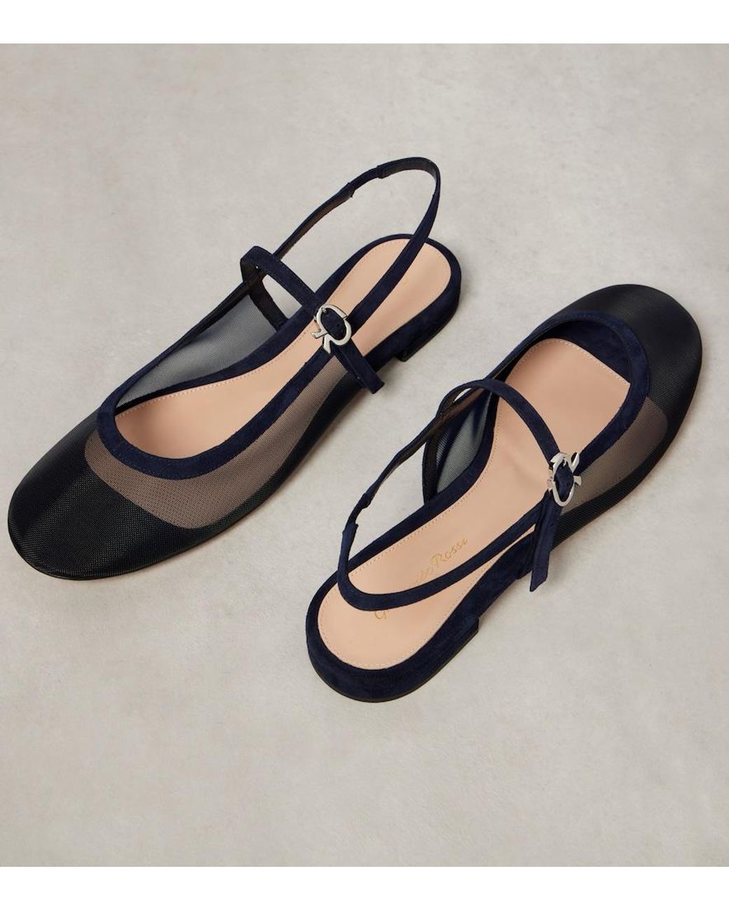 Gianvito Rossi Blue Leather-Trimmed Organza Ballet Flats