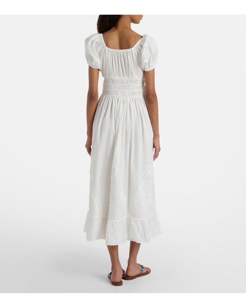 Faithfull The Brand White Sunniva Cotton Midi Dress