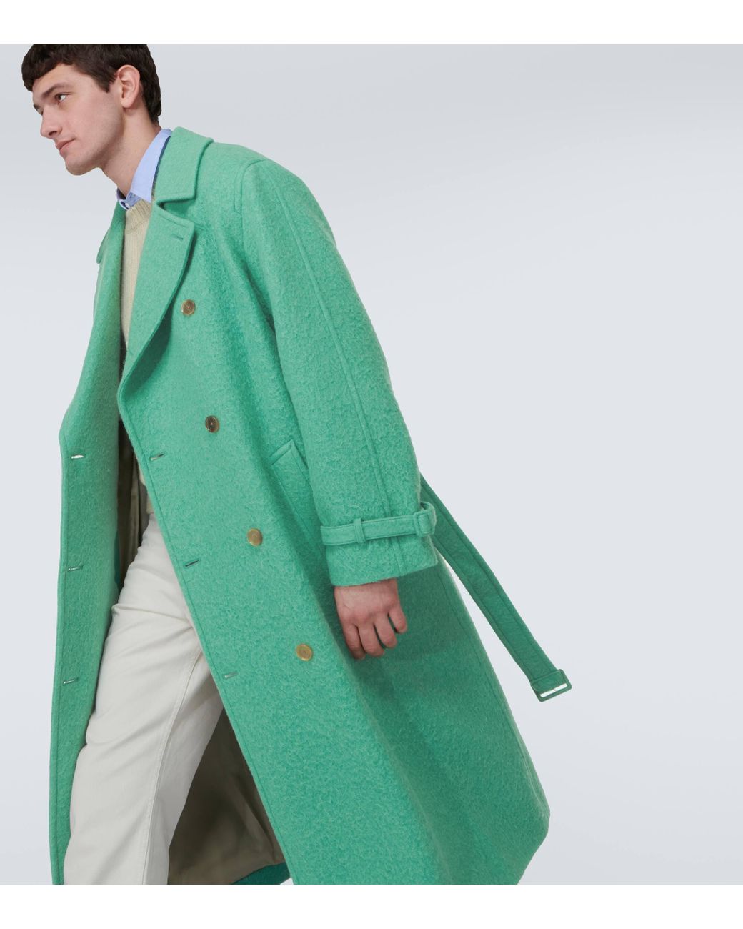 AURALEE Melton Wool And Alpaca Trench Coat in Green for Men