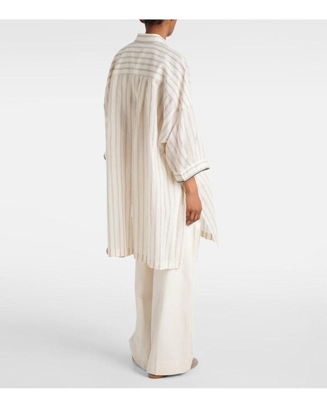 Brunello Cucinelli White Striped Cotton And Silk Shirt