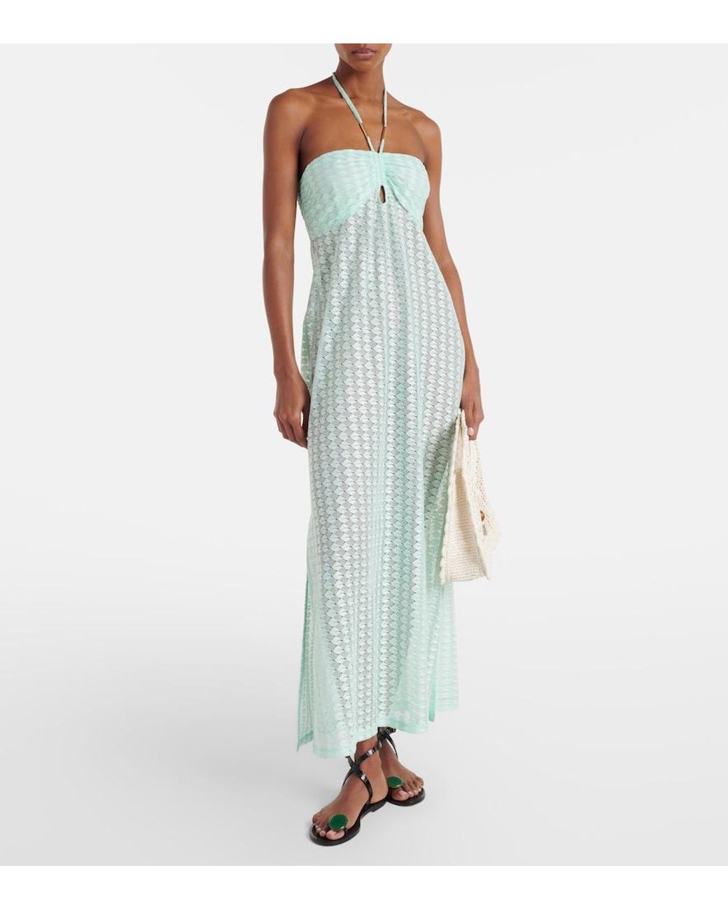 Melissa Odabash Blue Mila Semi-Sheer Halterneck Maxi Dress