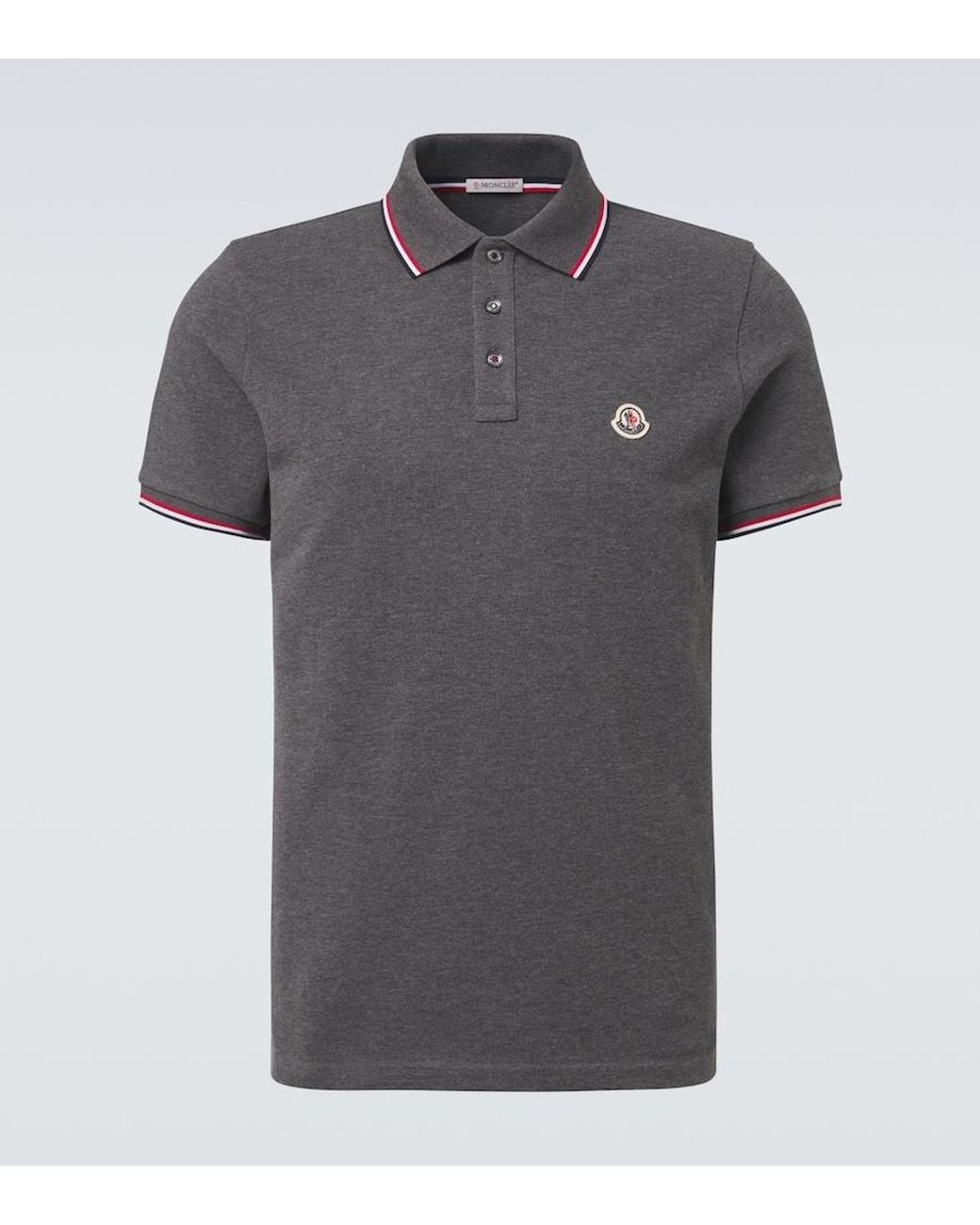 Moncler Gray Logo Cotton Pique Polo Shirt for men