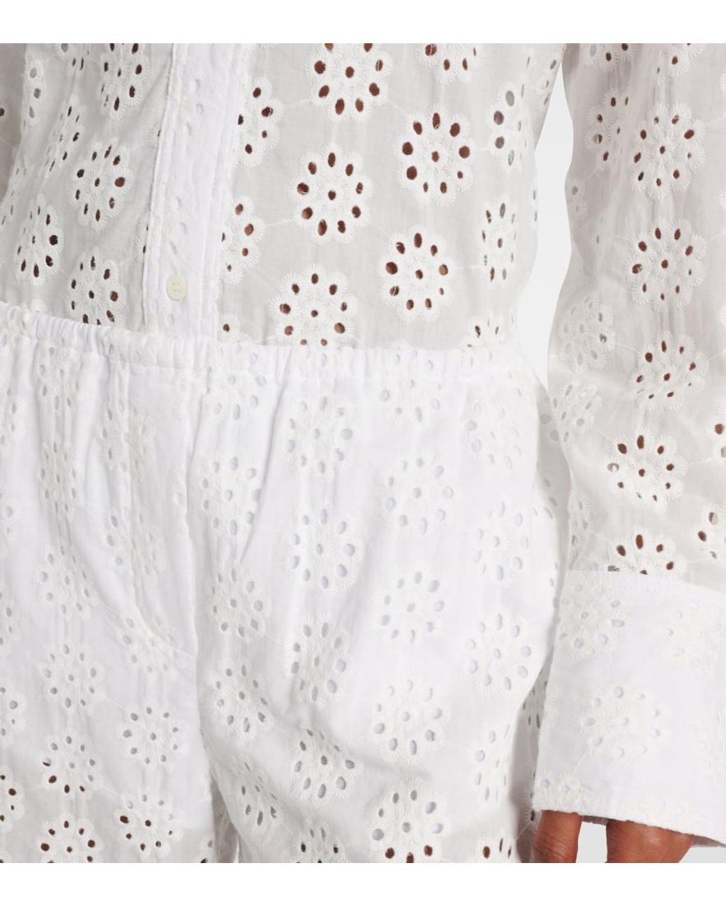 Staud White Bonfire Eyelet Cotton Wide-Leg Pants