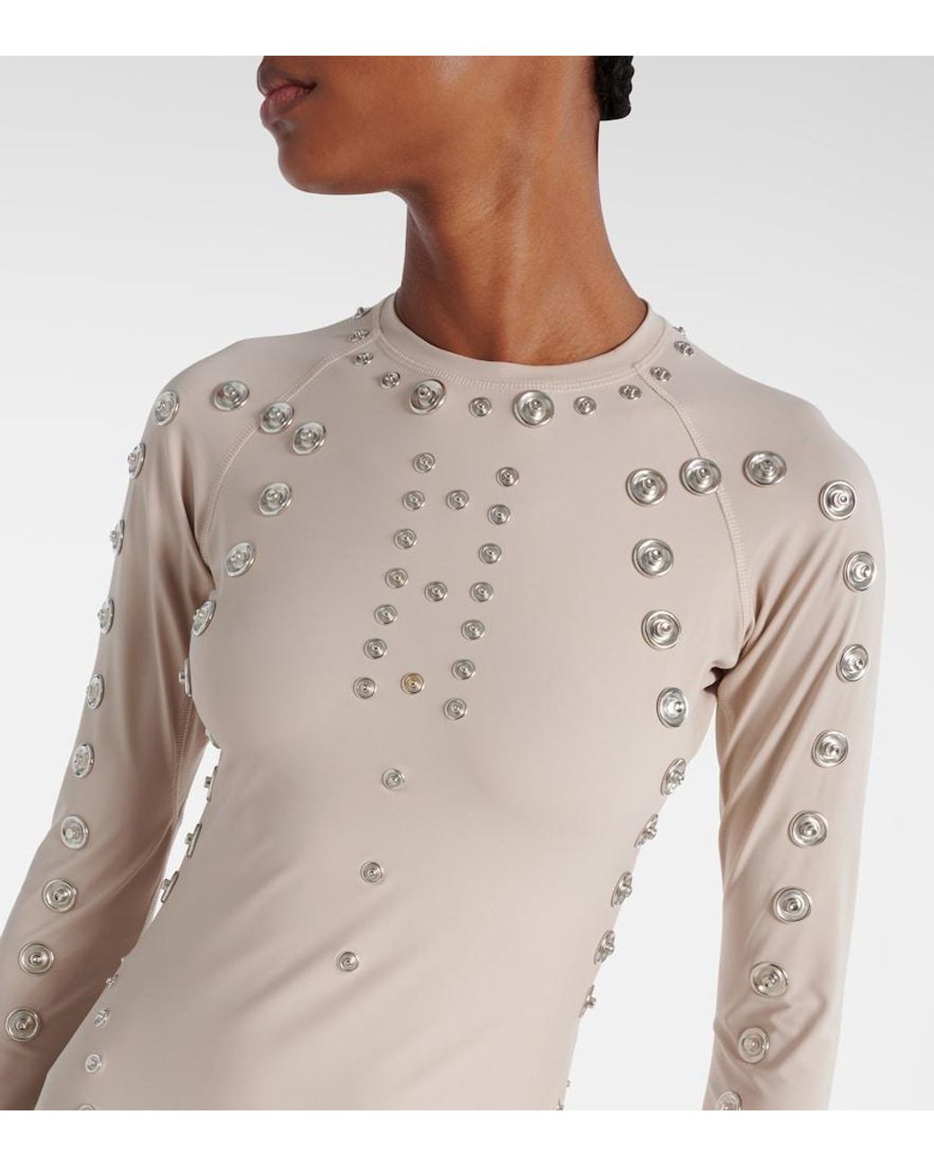 Coperni Natural Embellished Midi Dress