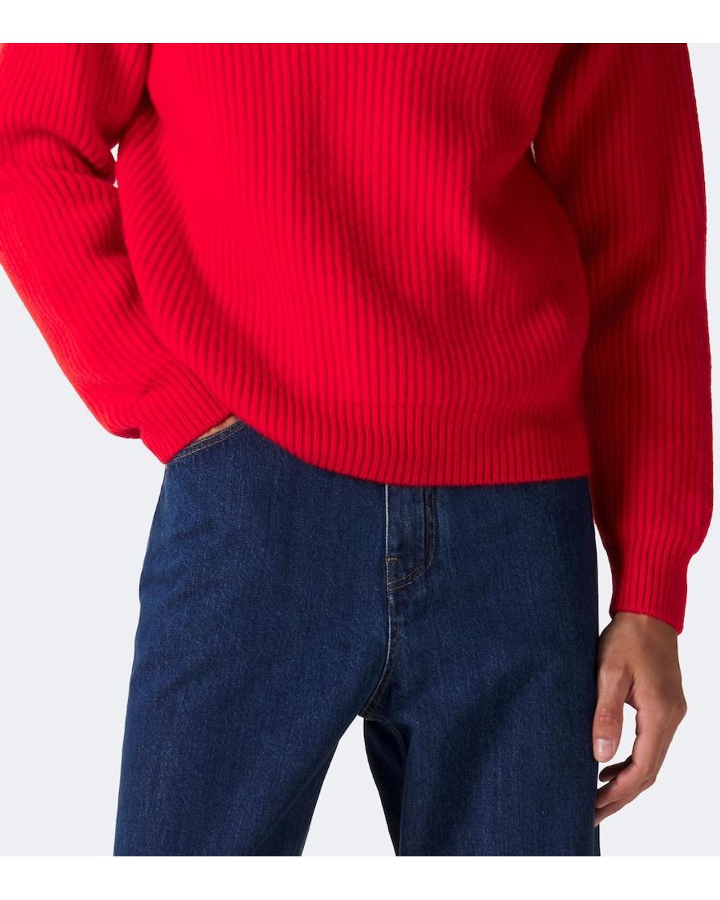 Jil Sander Red Ribbed-Knit Wool Half-Zip Sweater for men