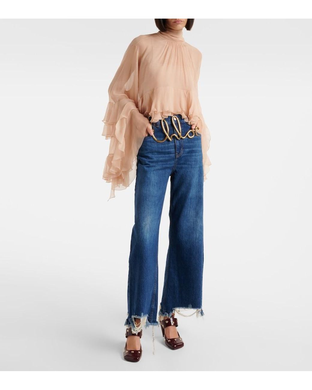 Chloé Blue Mid-Rise Wide-Leg Jeans