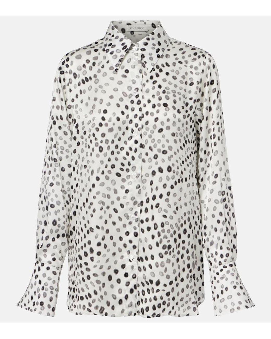 Nina Ricci White Printed Satin Blouse