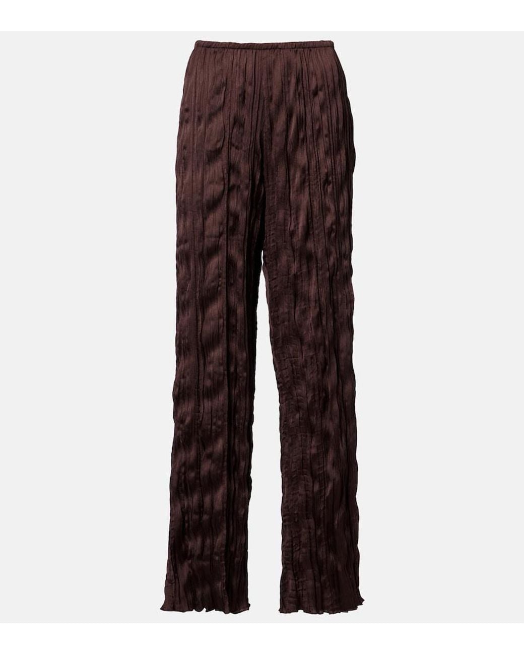 Staud Brown Nami Plisse Wide-Leg Pants