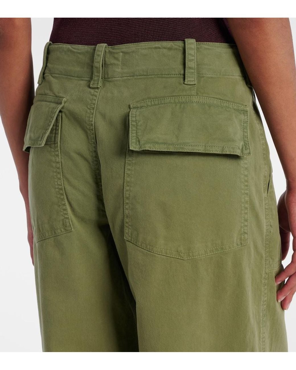 Nili Lotan Green Leon Mid-Rise Cotton Twill Wide-Leg Pants