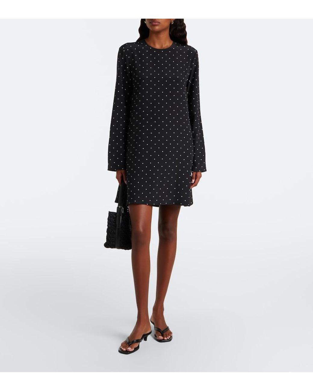 Asceno Black Larissa Polka-Dot Silk Minidress