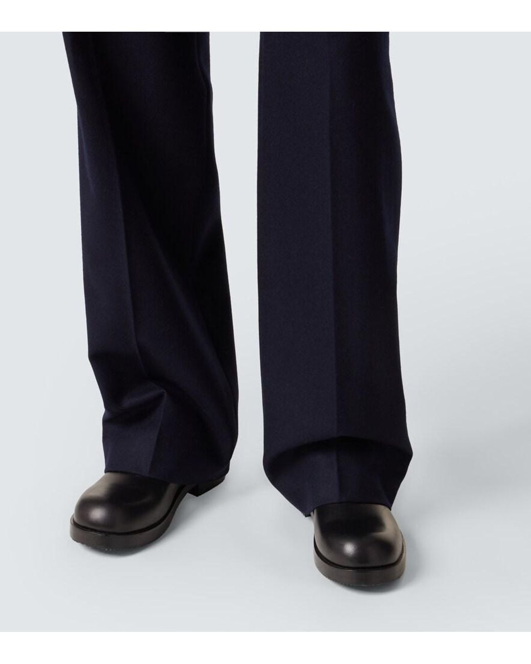 Dries Van Noten Blue Wool Flannel Wide-Leg Pants for men