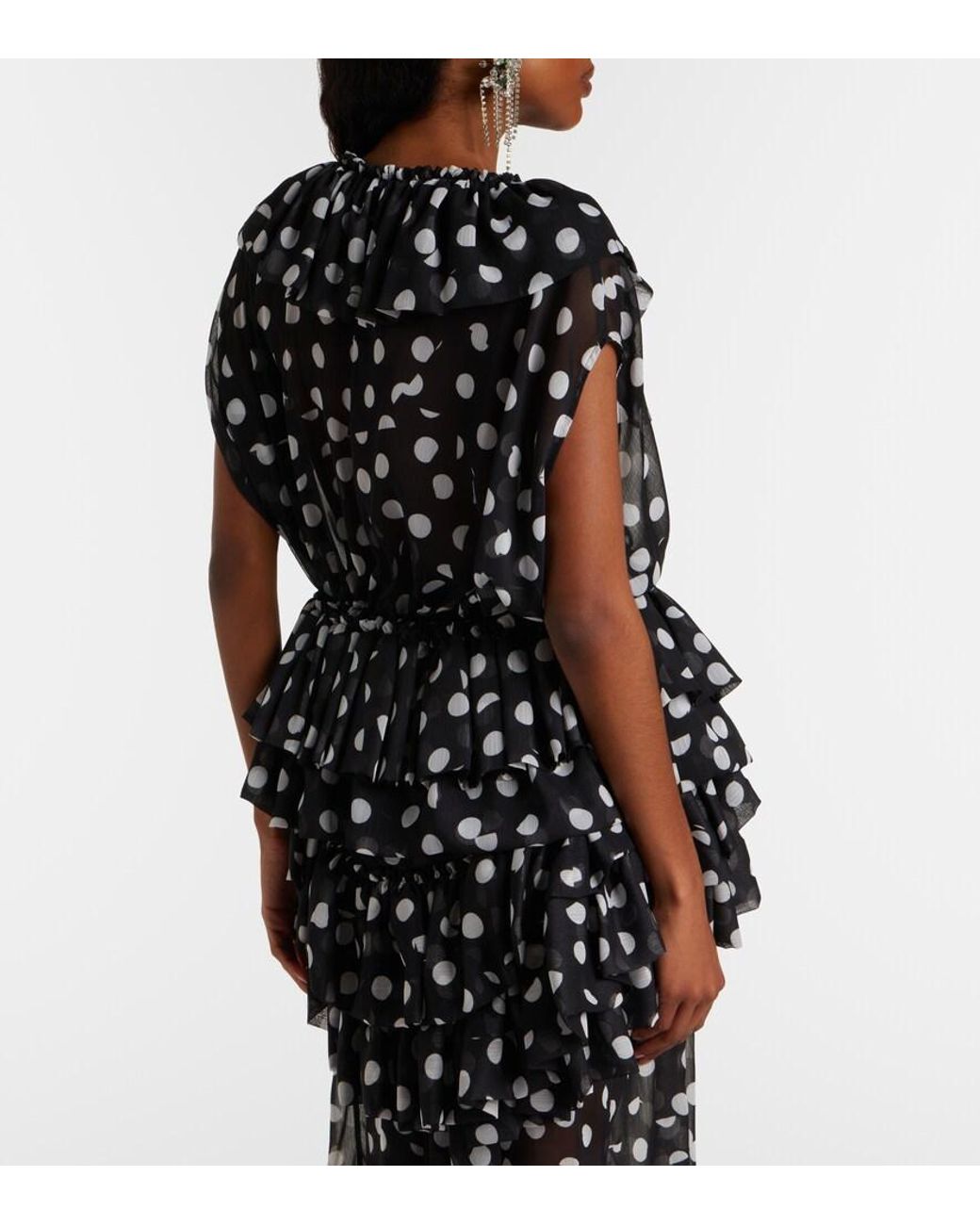 Dries Van Noten Black Polka-Dot Ruffled Top