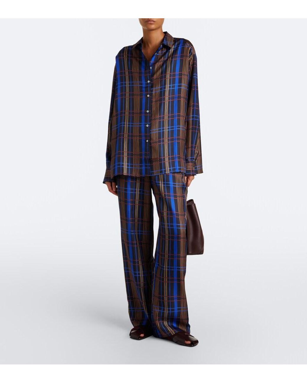Asceno Blue Maya Checked Silk Shirt