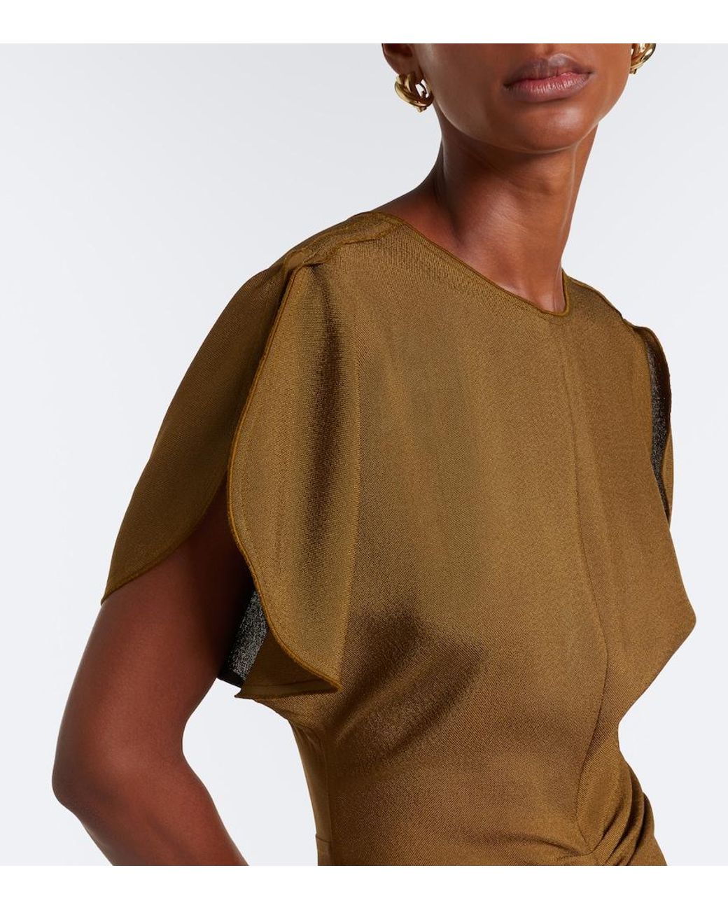Victoria Beckham Natural Bela Ruched Midi Dress
