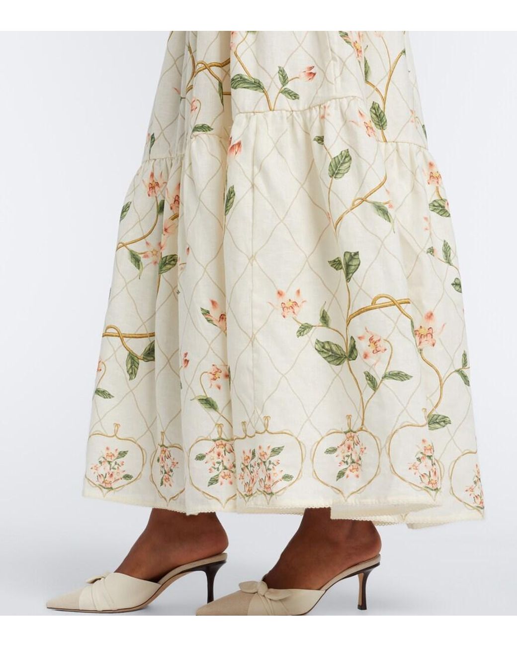 Agua Bendita White Lima Floral Embroidered Linen Maxi Dress