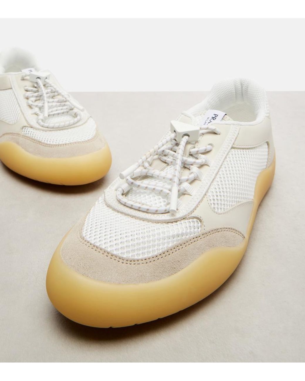 Prada White Speedrock Leather-Trimmed Sneakers