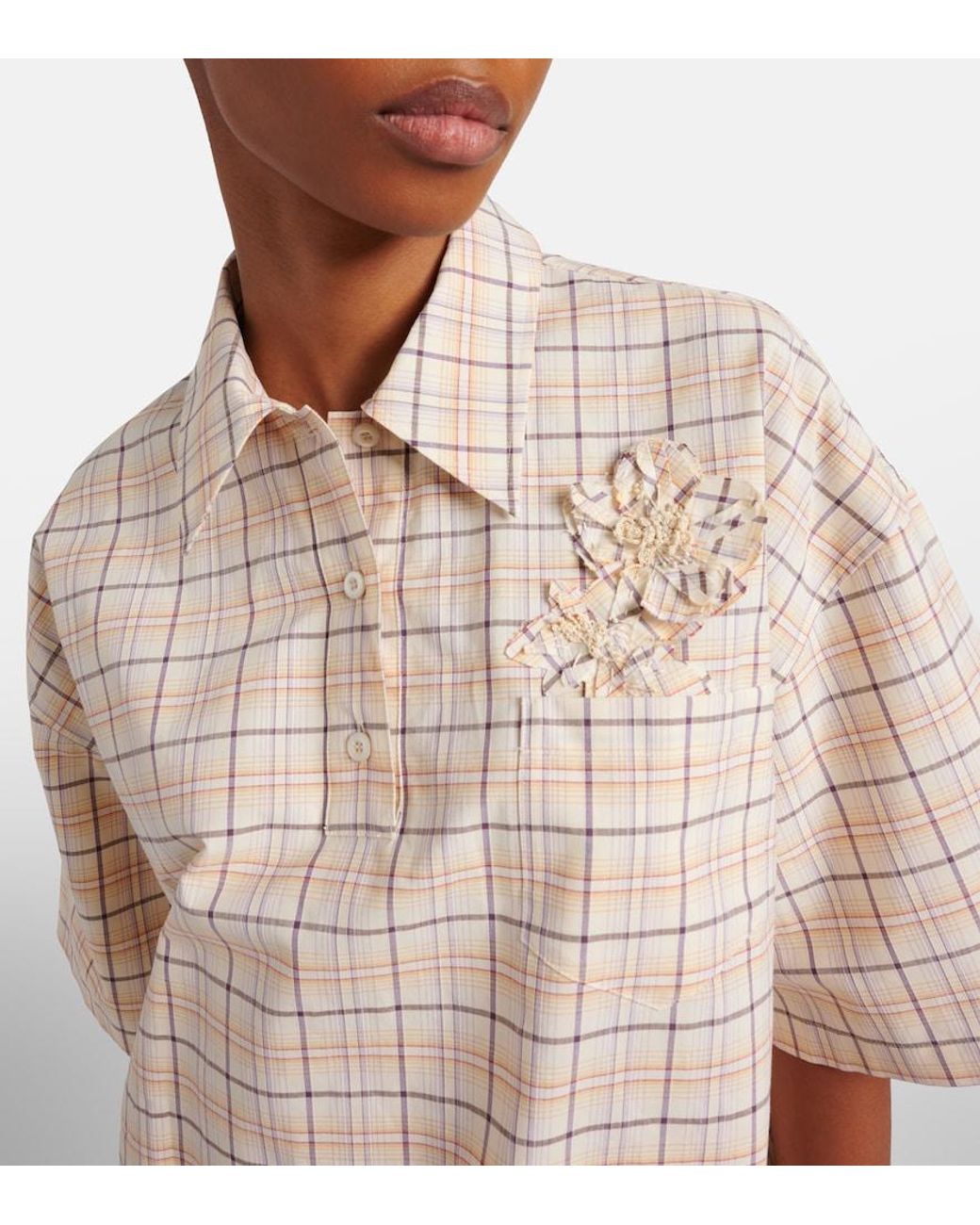 Prada Natural Checked Cotton Poplin Top