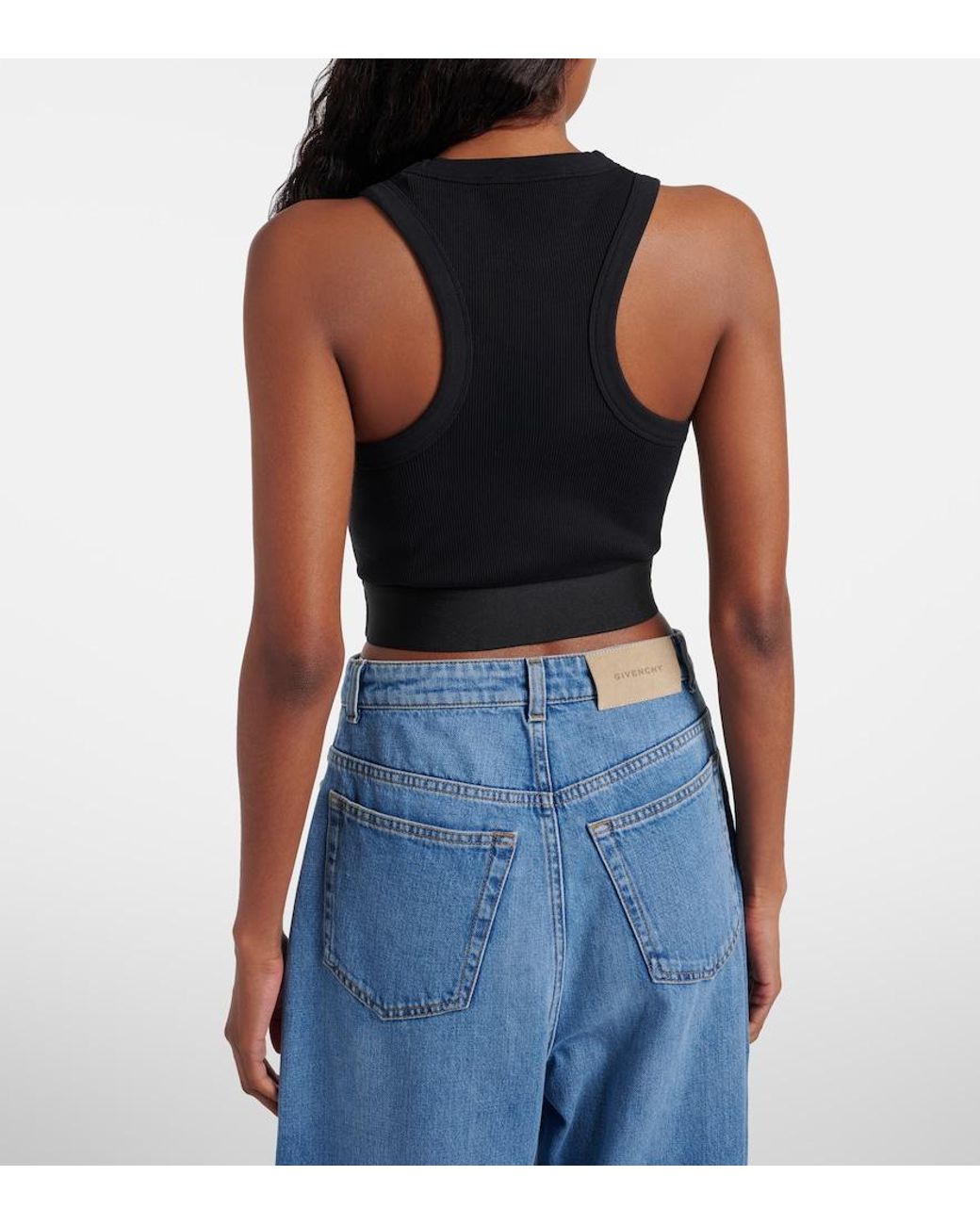 Givenchy Blue Logo Ribbed-Knit Cropped Cotton Tank Top