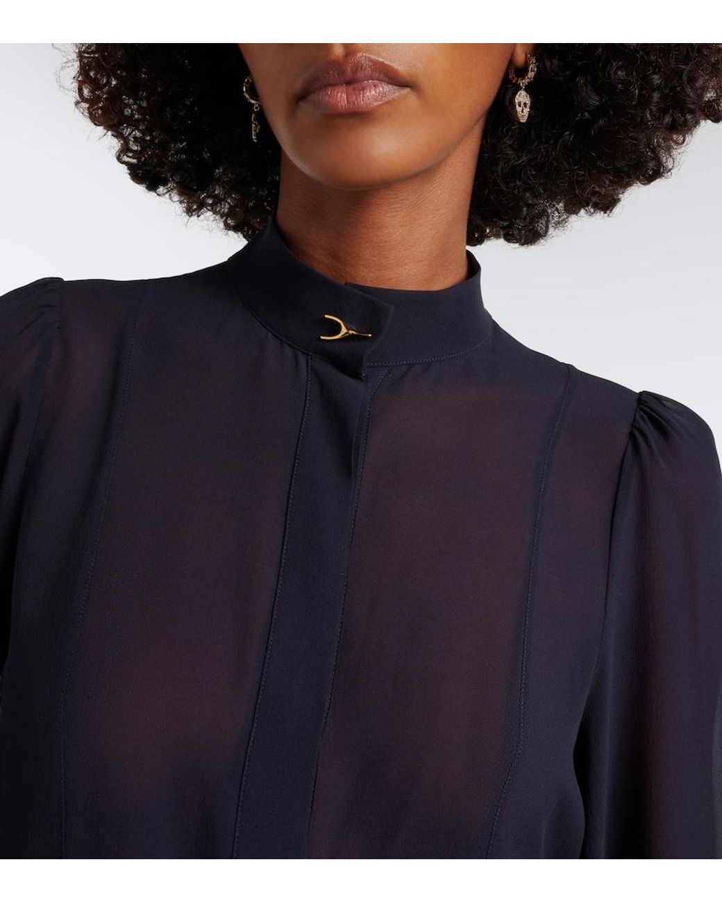 McQueen Blue Wishbone Silk Georgette Shirt