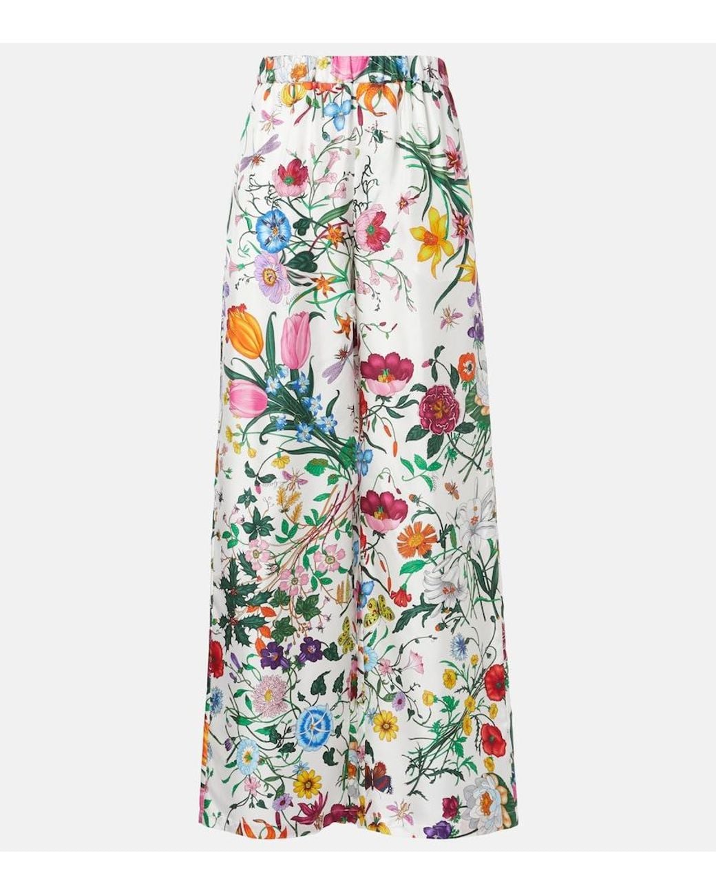Gucci White Flora Silk Twill Palazzo Pants
