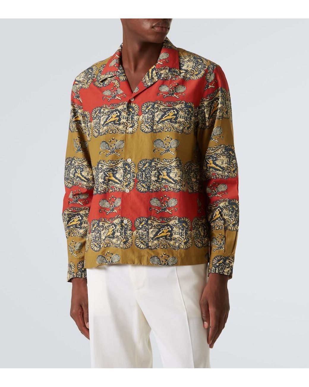Bode Multicolor Tennis Court Printed Cotton And Silk Shirt for men