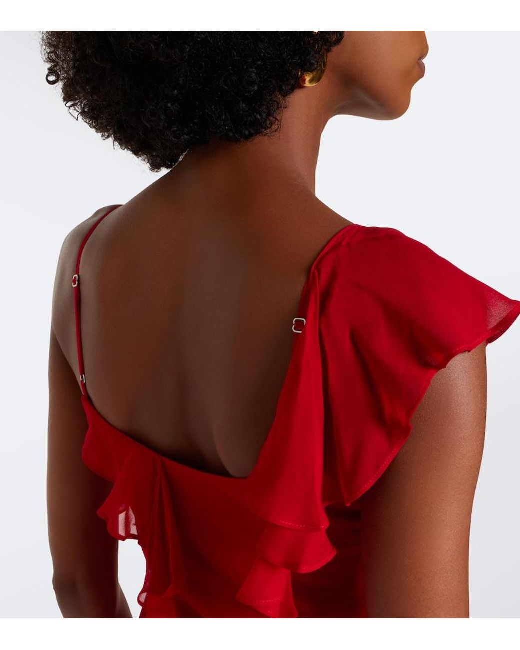 De La Vali Red Mayara Ruffled Georgette Gown