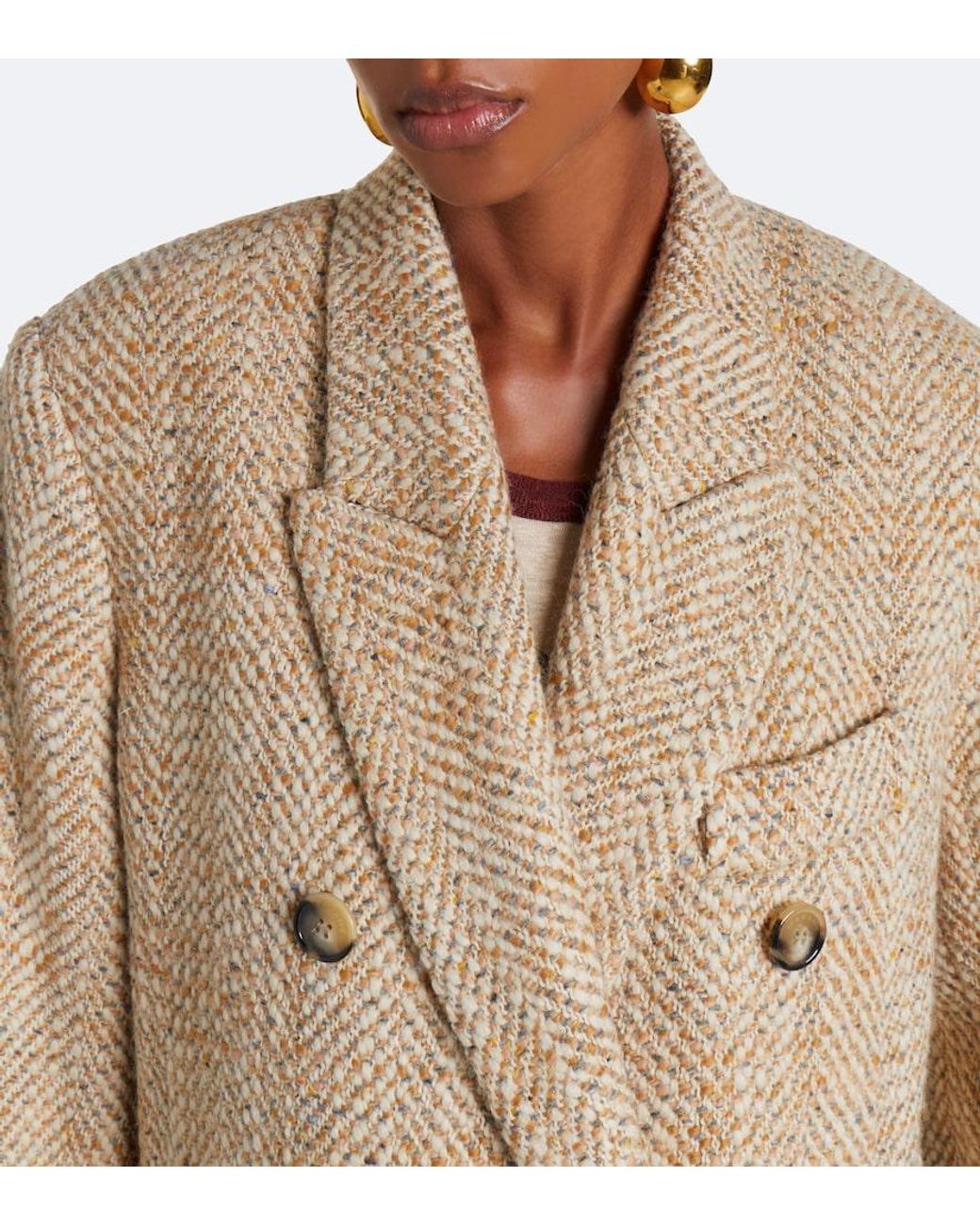 Isabel Marant Natural Pilda Herringbone Double-Breasted Coat