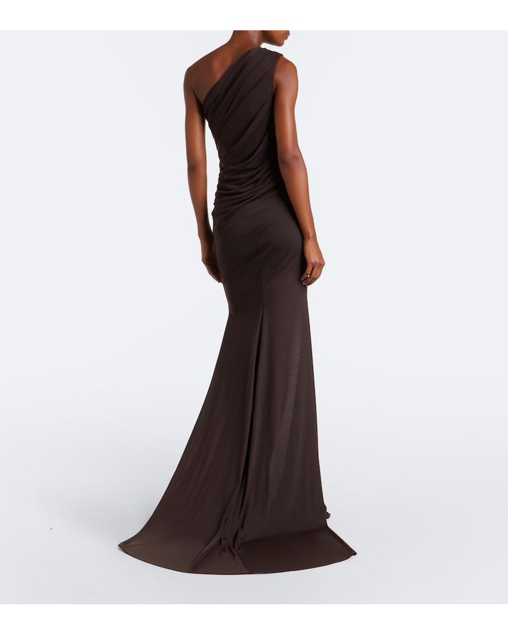 Alex Perry Brown One-Shoulder Mesh Gown