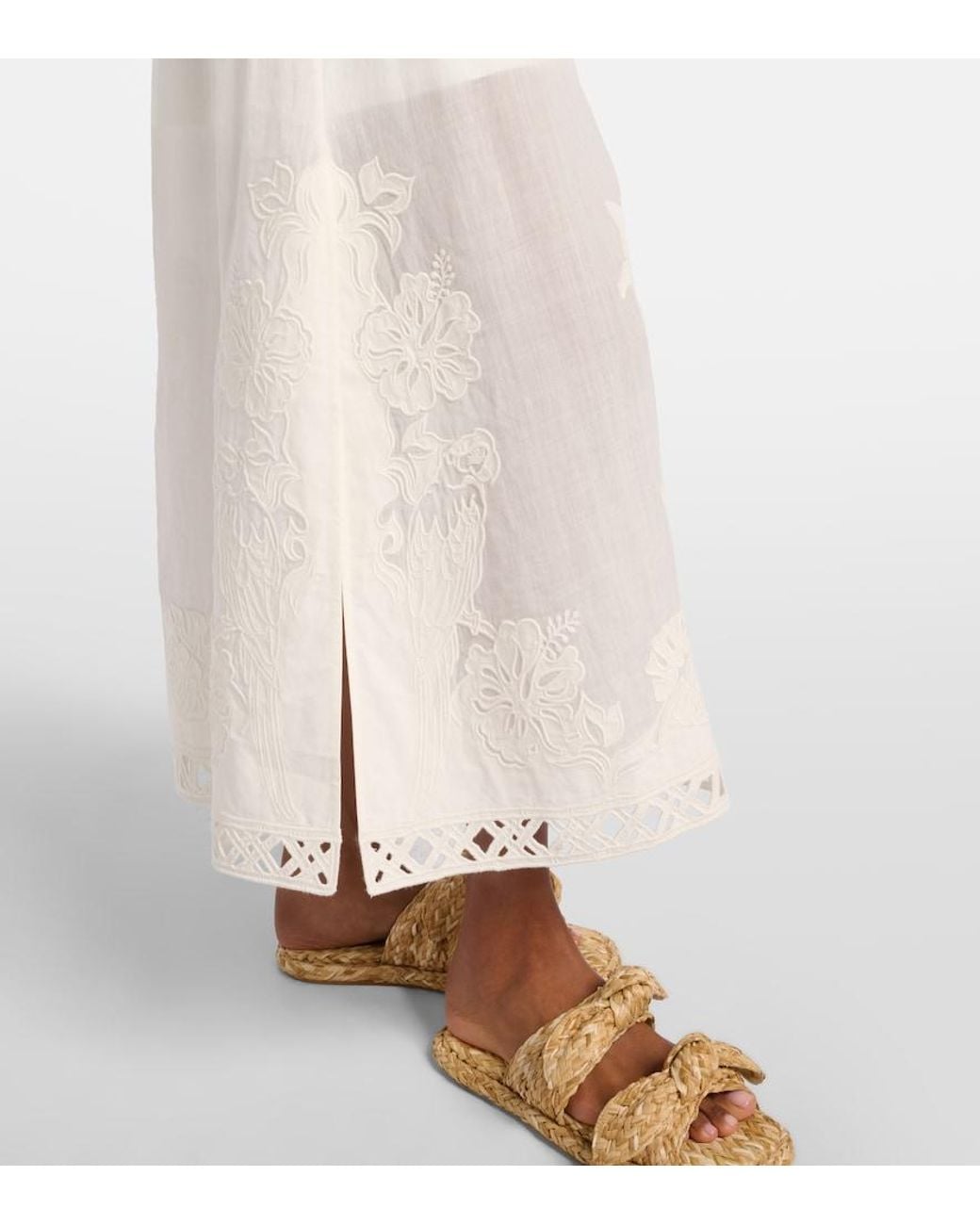 Zimmermann White Indra Embroidered Ramie Midi Dress
