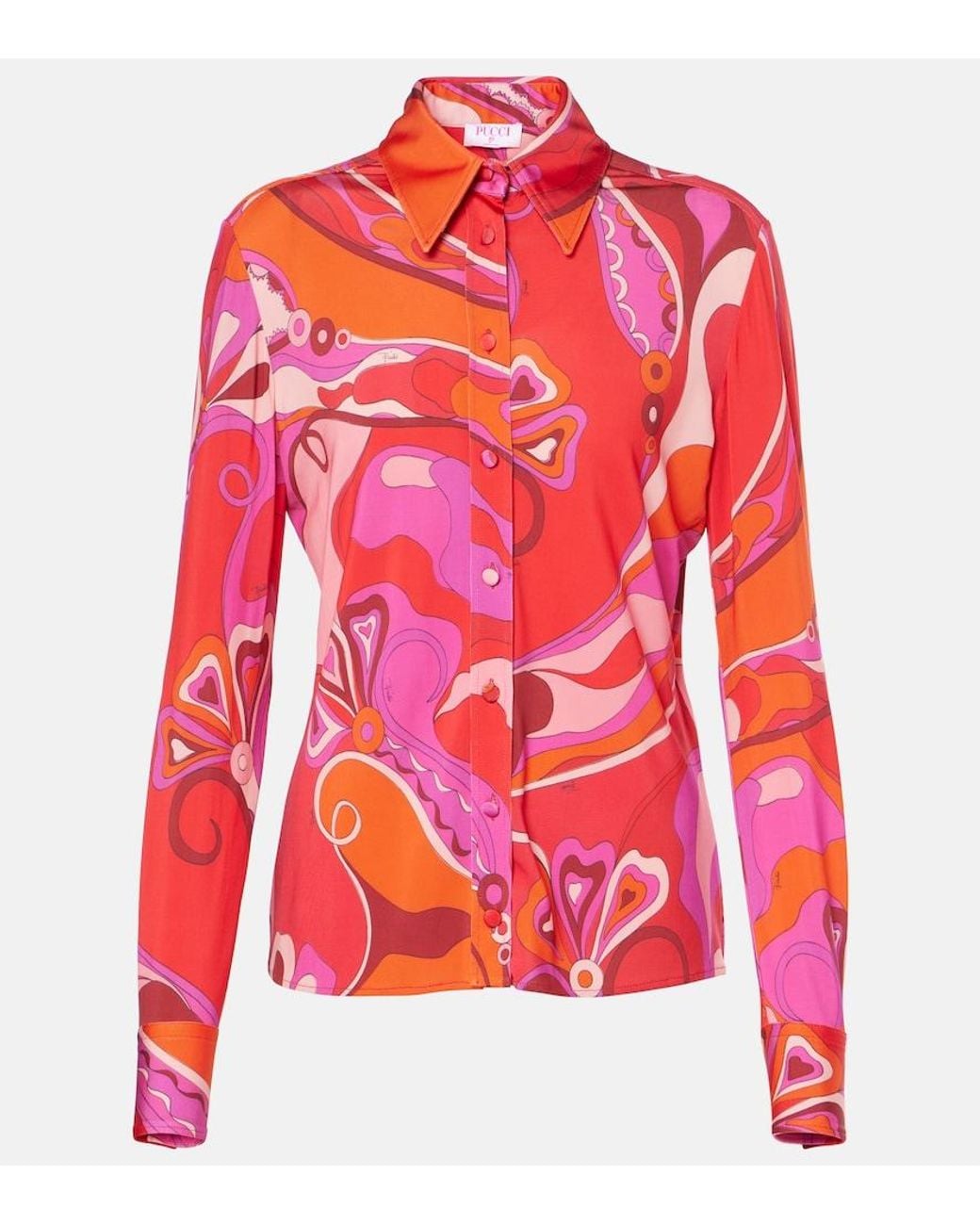 Emilio Pucci Red Printed Jersey Satin Button-Front Blouse