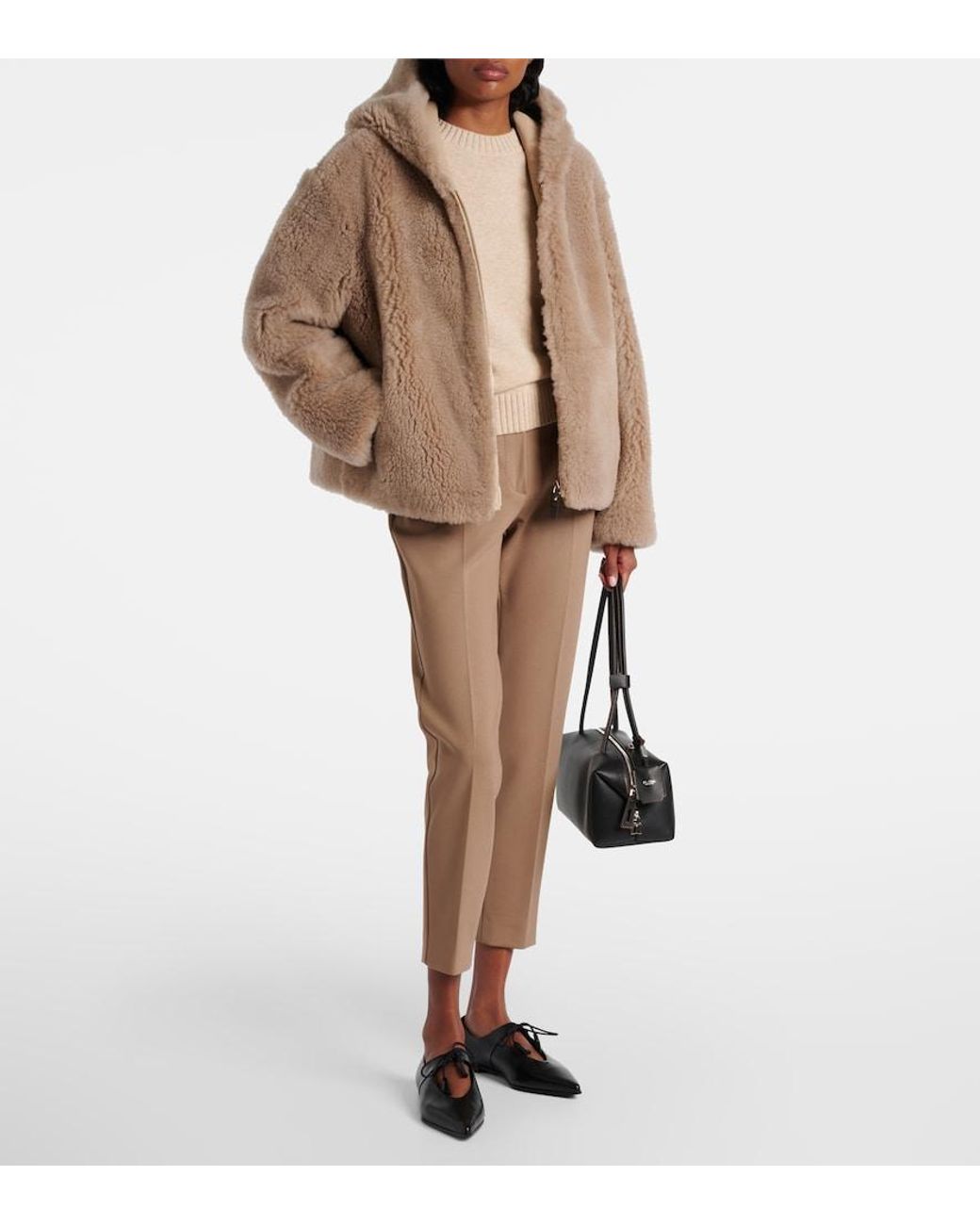 Max Mara Natural Sole Hooded Shearling Jacket