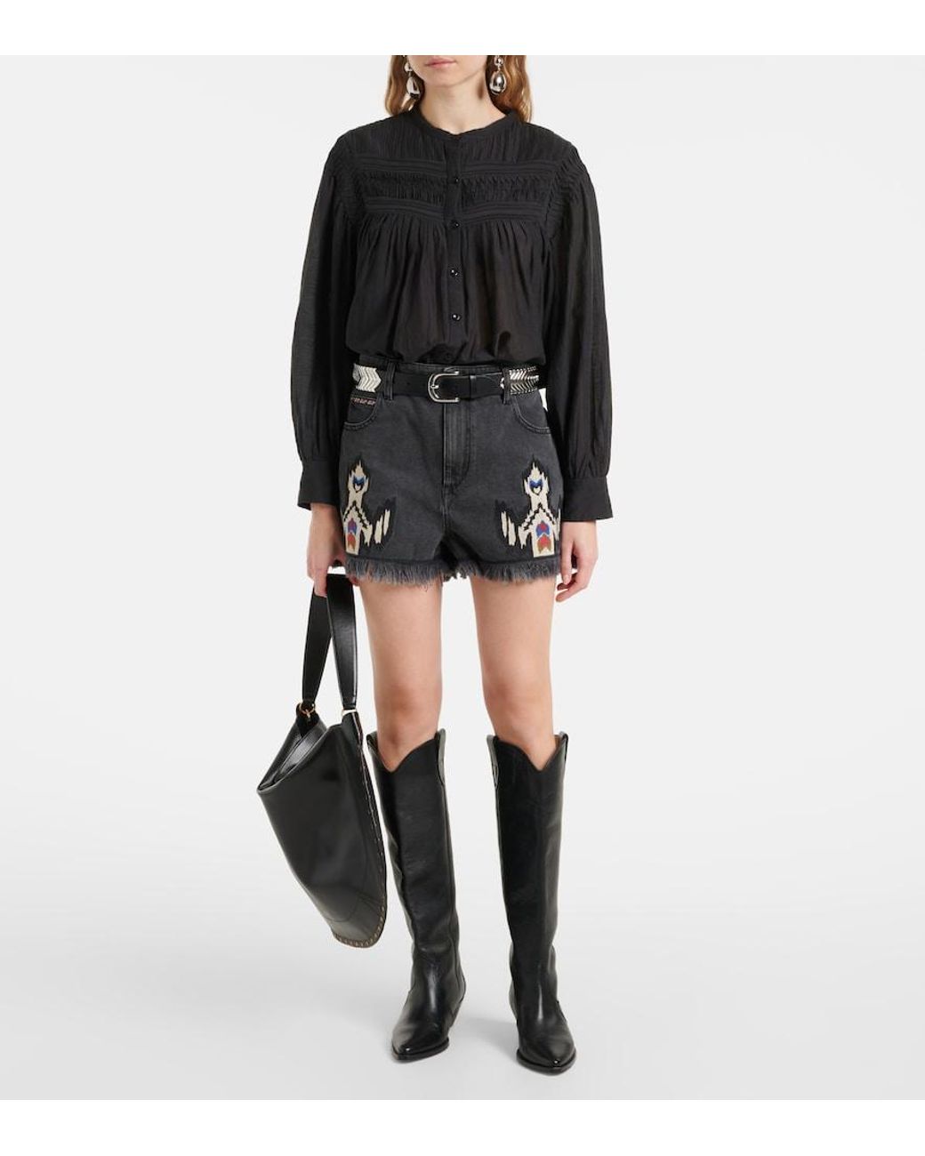Isabel Marant Black Plalia Cotton-Blend Top